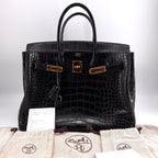 Hermes Birkin35 Bag Black  Crocodile Gold Hardware