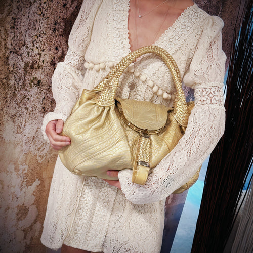 Fendi Metallic Gold Holographic Textured Leather Spy Hobo TWS