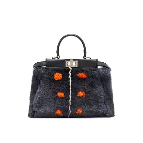 Fendi Mini Peekaboo Mink-Fur & Leather Bag (Strap missing)