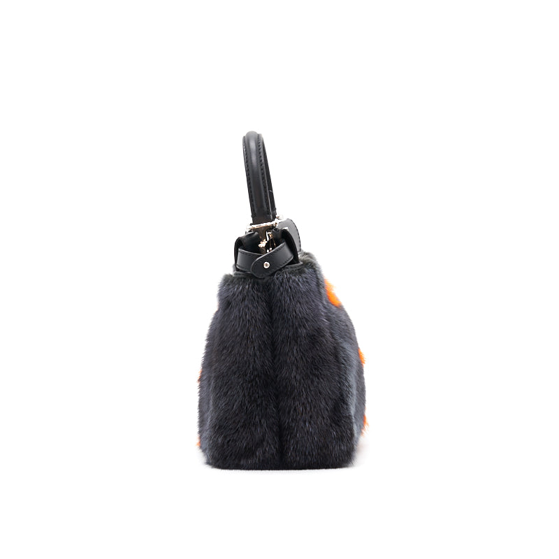 Fendi Mini Peekaboo Mink-Fur & Leather Bag (Strap missing)