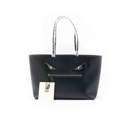 Fendi Monster Eye Roll Black Leather Tote