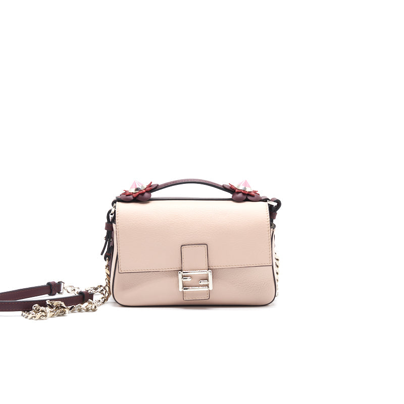 Fendi Plum Flowerland Leather Double Micro Baguette Bag