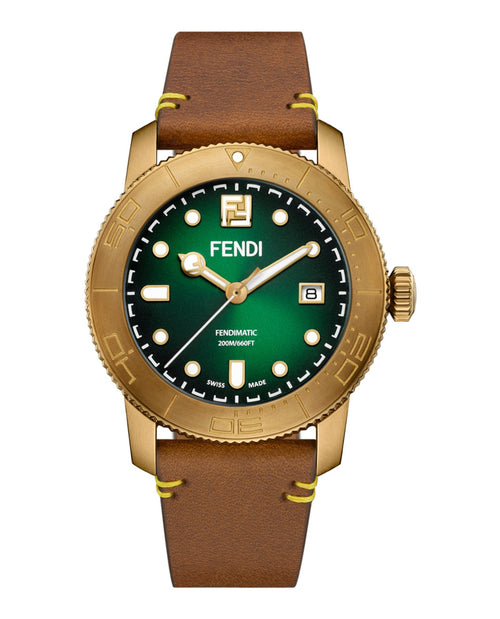 Fendi Mens Fendi Aqua Bronze 42mm Strap Fashion Watch