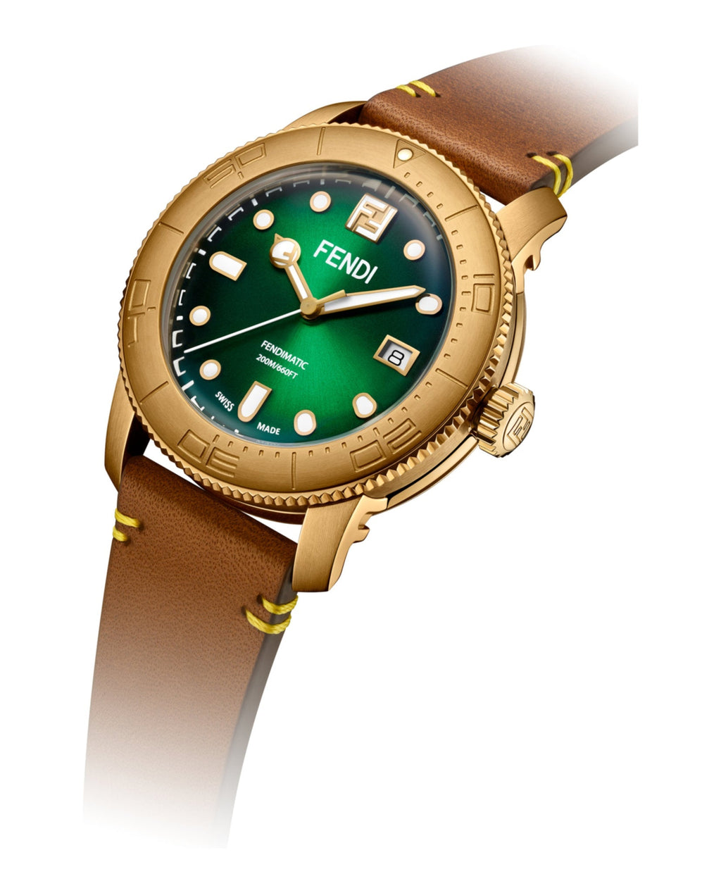 Fendi Mens Fendi Aqua Bronze 42mm Strap Fashion Watch