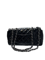 CHANEL- Black Patent Leather Quilted Medium Flap