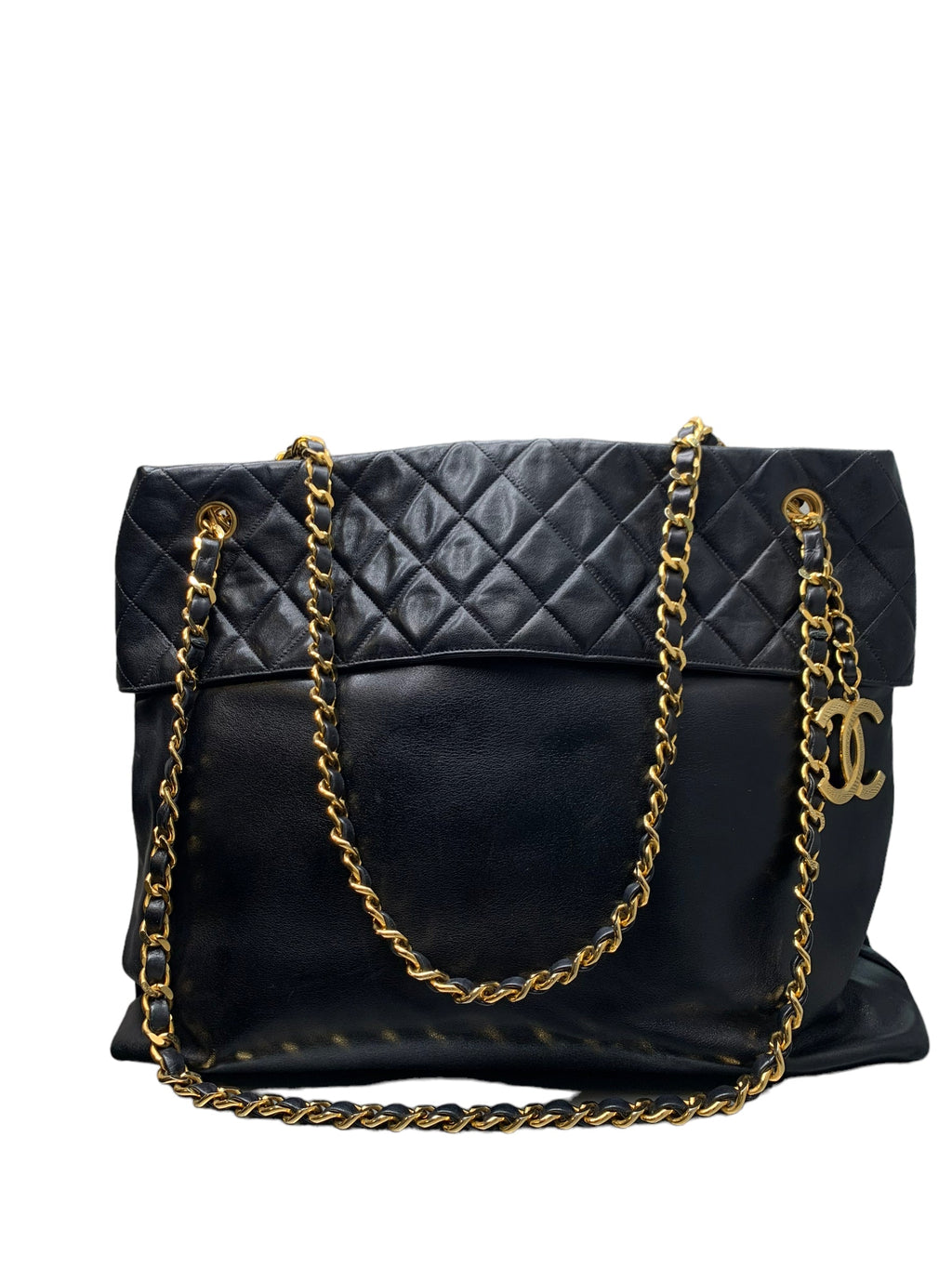 CHANEL- Quilted Black Lamb Chain Tote Shoulder Bag