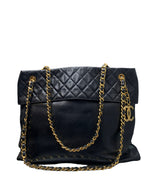 CHANEL- Quilted Black Lamb Chain Tote Shoulder Bag