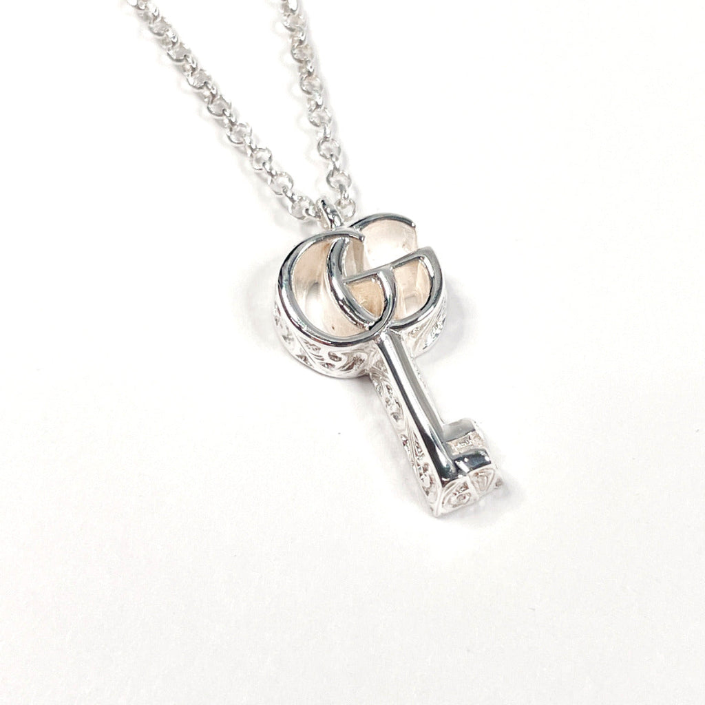 Gucci Silver Double G Key Arabesque Necklace