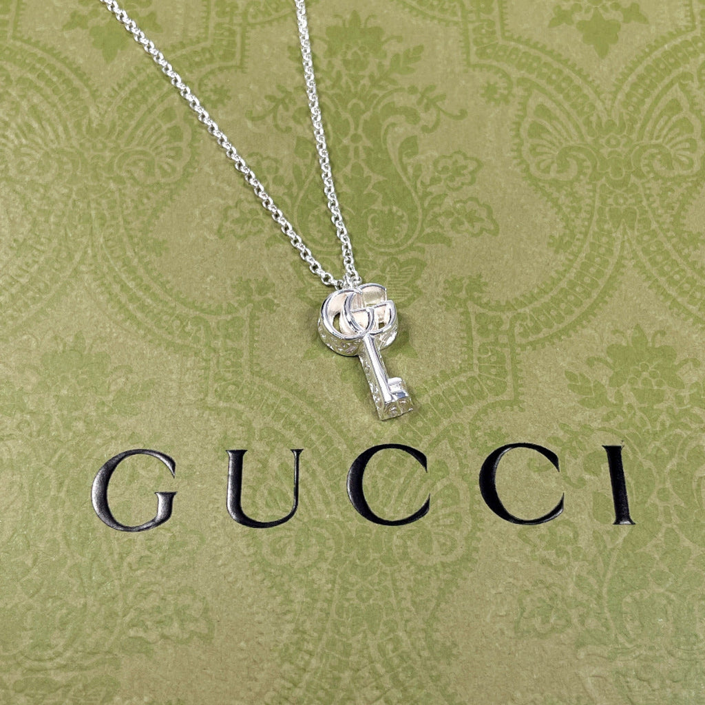 Gucci Silver Double G Key Arabesque Necklace