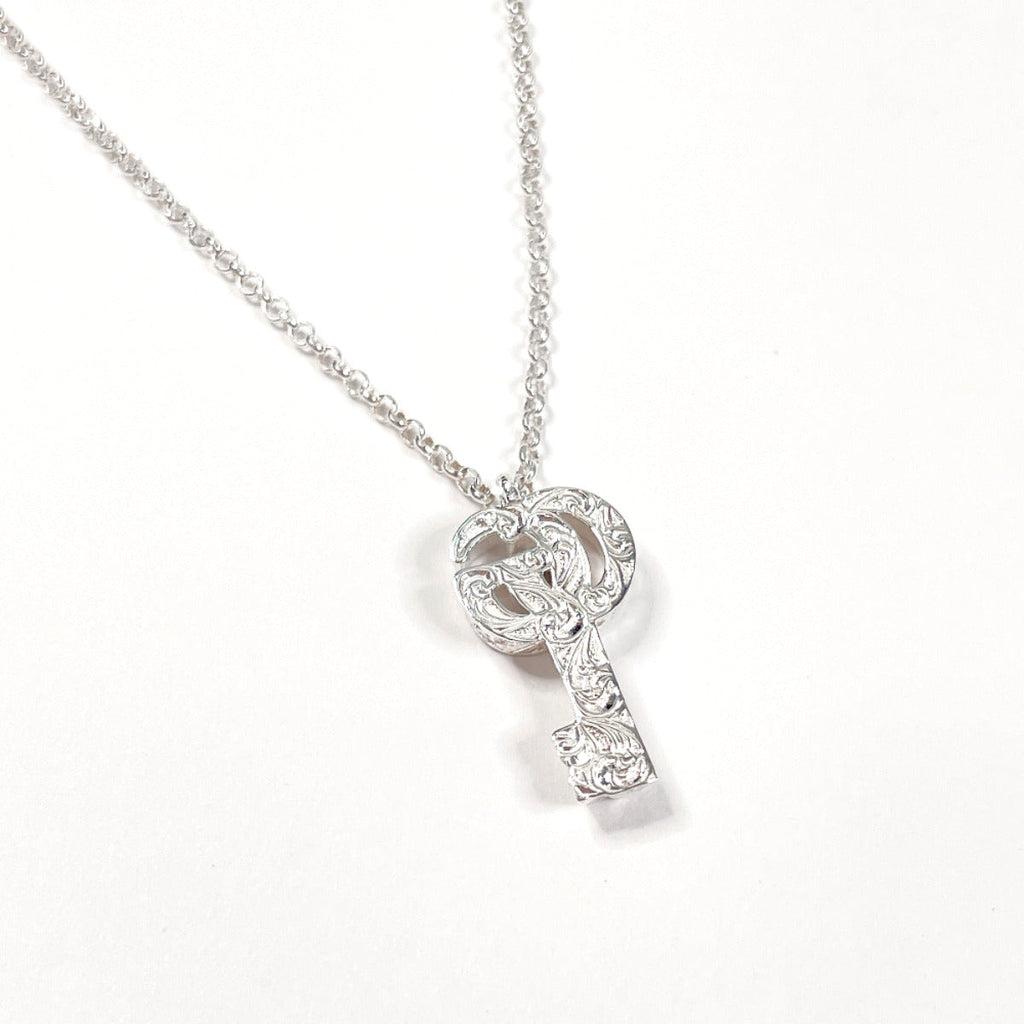 Gucci Silver Double G Key Arabesque Necklace