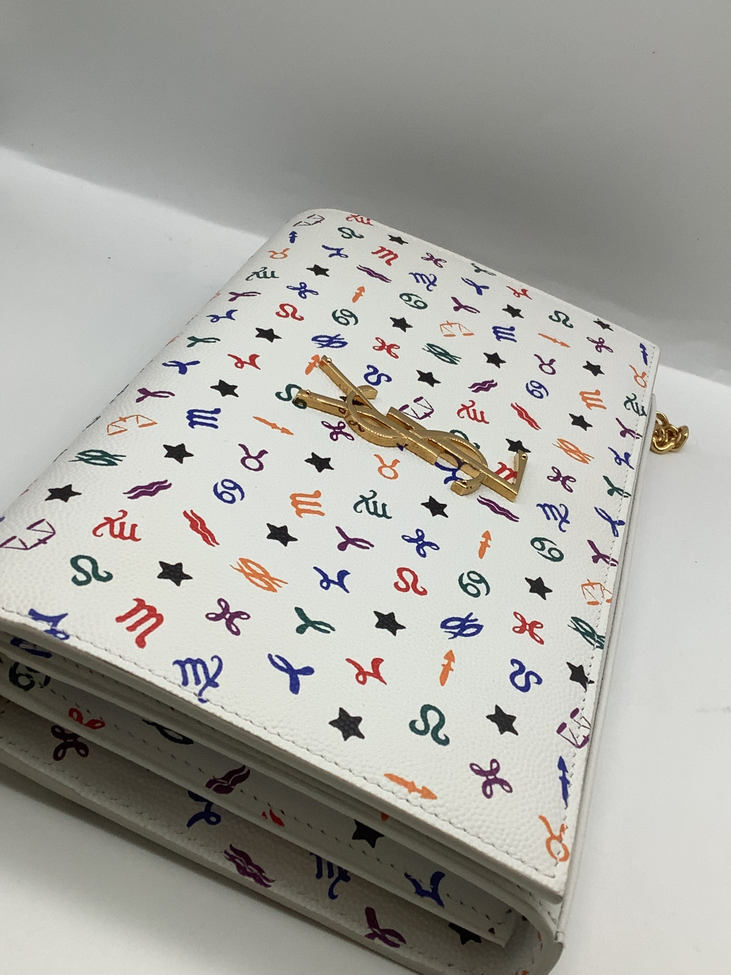 Yves Saint Laurent Zodiac Print White Clutch