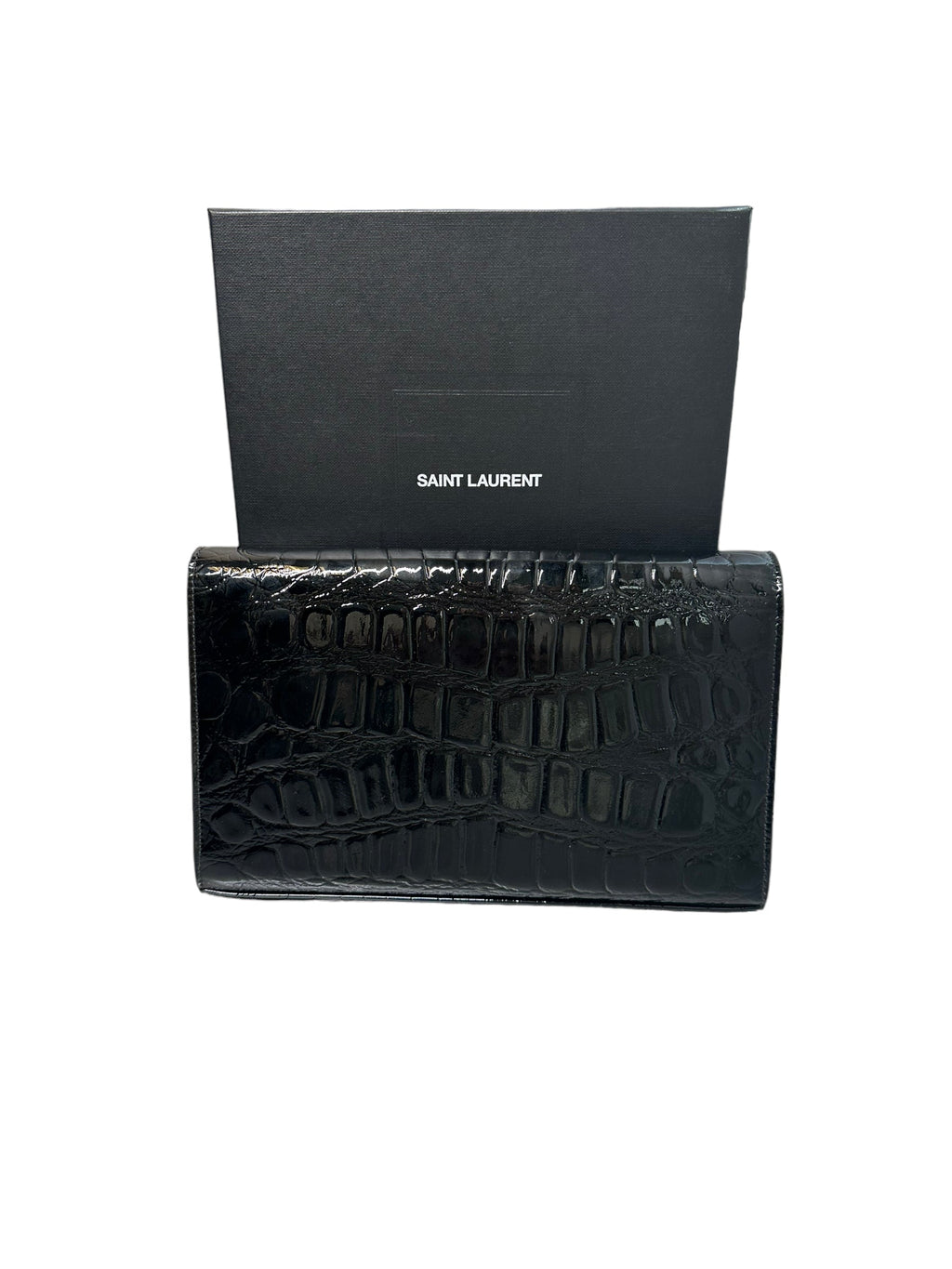 SAINT LAURENT- Monogramme Embossed Croc Chain Wallet Bag