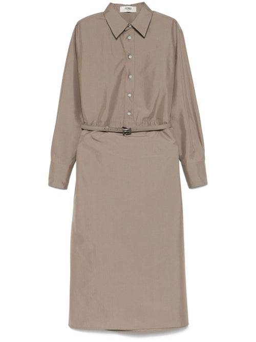 FENDI Cotton and Silk Blend Shirtdress with Adjustable Waist Belt