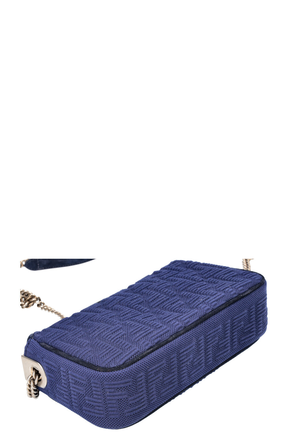 FENDI FF Baguette Chain Shoulder Bag Canvas Navy