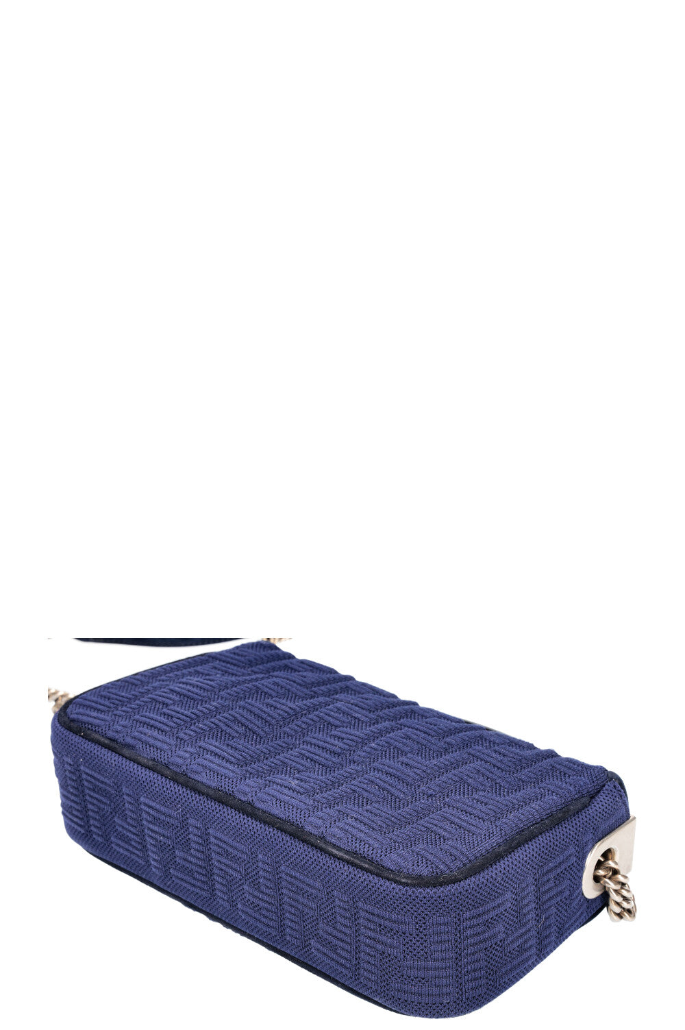 FENDI FF Baguette Chain Shoulder Bag Canvas Navy