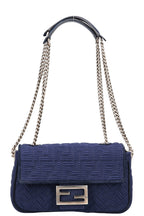 FENDI FF Baguette Chain Shoulder Bag Canvas Navy