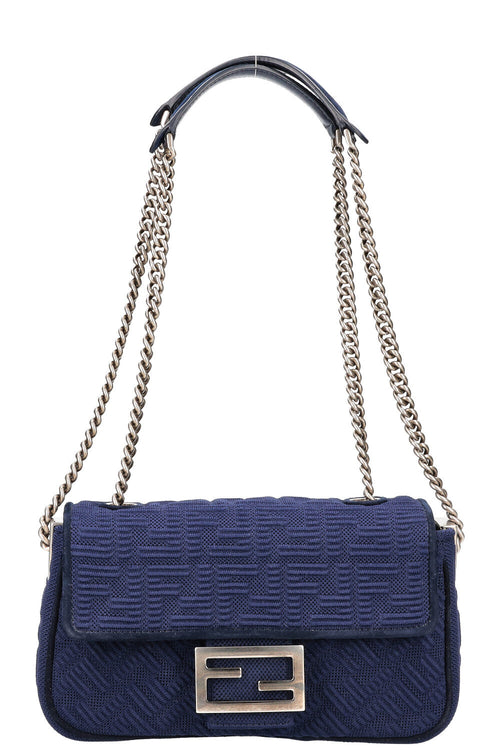 FENDI FF Baguette Chain Shoulder Bag Canvas Navy