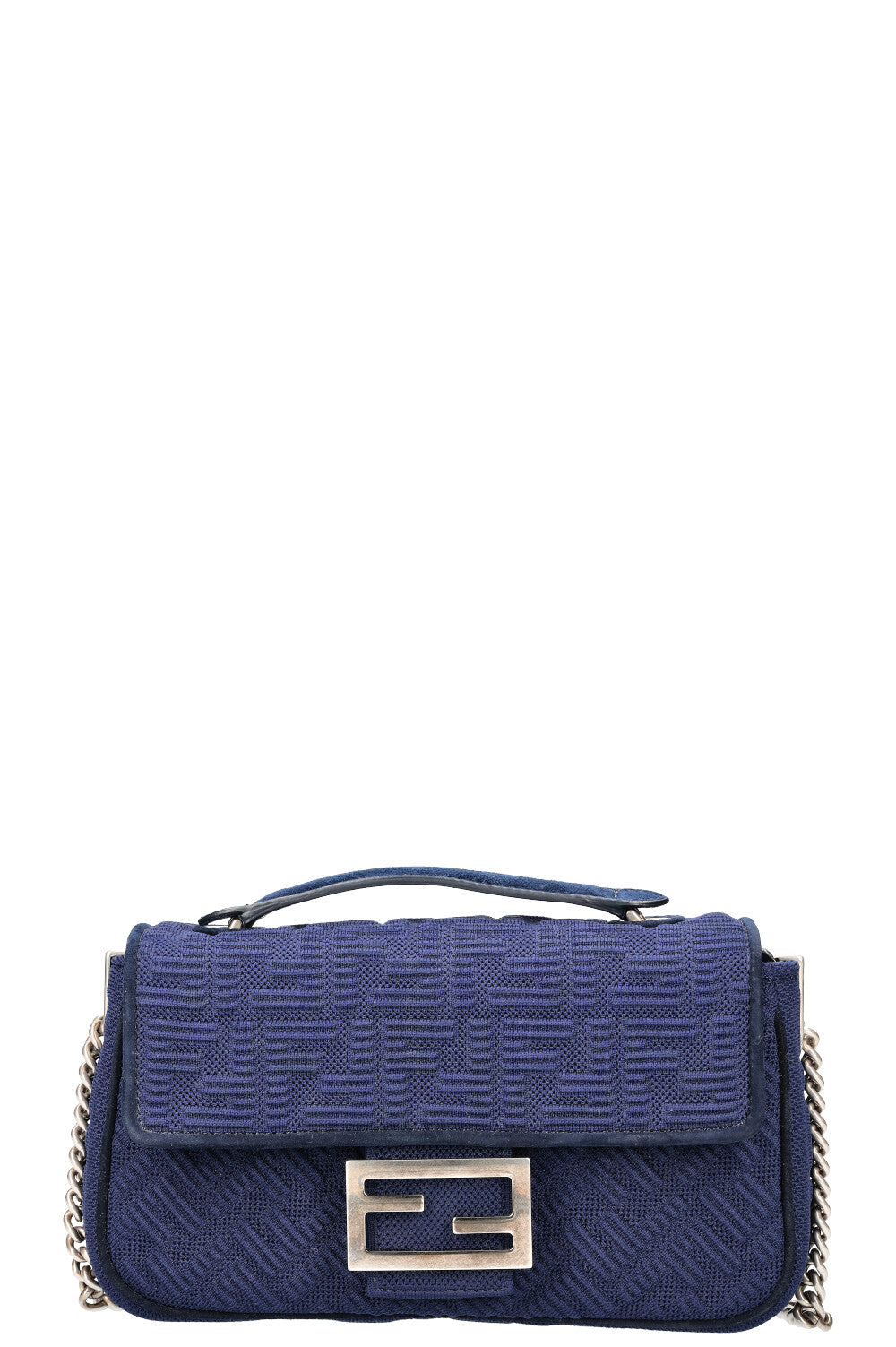 FENDI FF Baguette Chain Shoulder Bag Canvas Navy