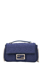 FENDI FF Baguette Chain Shoulder Bag Canvas Navy