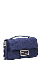 FENDI FF Baguette Chain Shoulder Bag Canvas Navy
