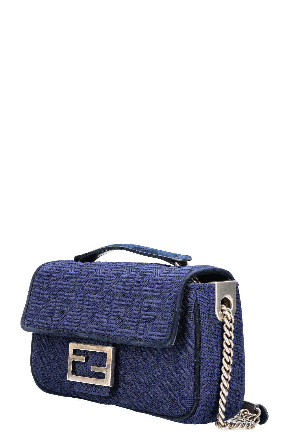 FENDI FF Baguette Chain Shoulder Bag Canvas Navy