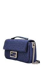 FENDI FF Baguette Chain Shoulder Bag Canvas Navy