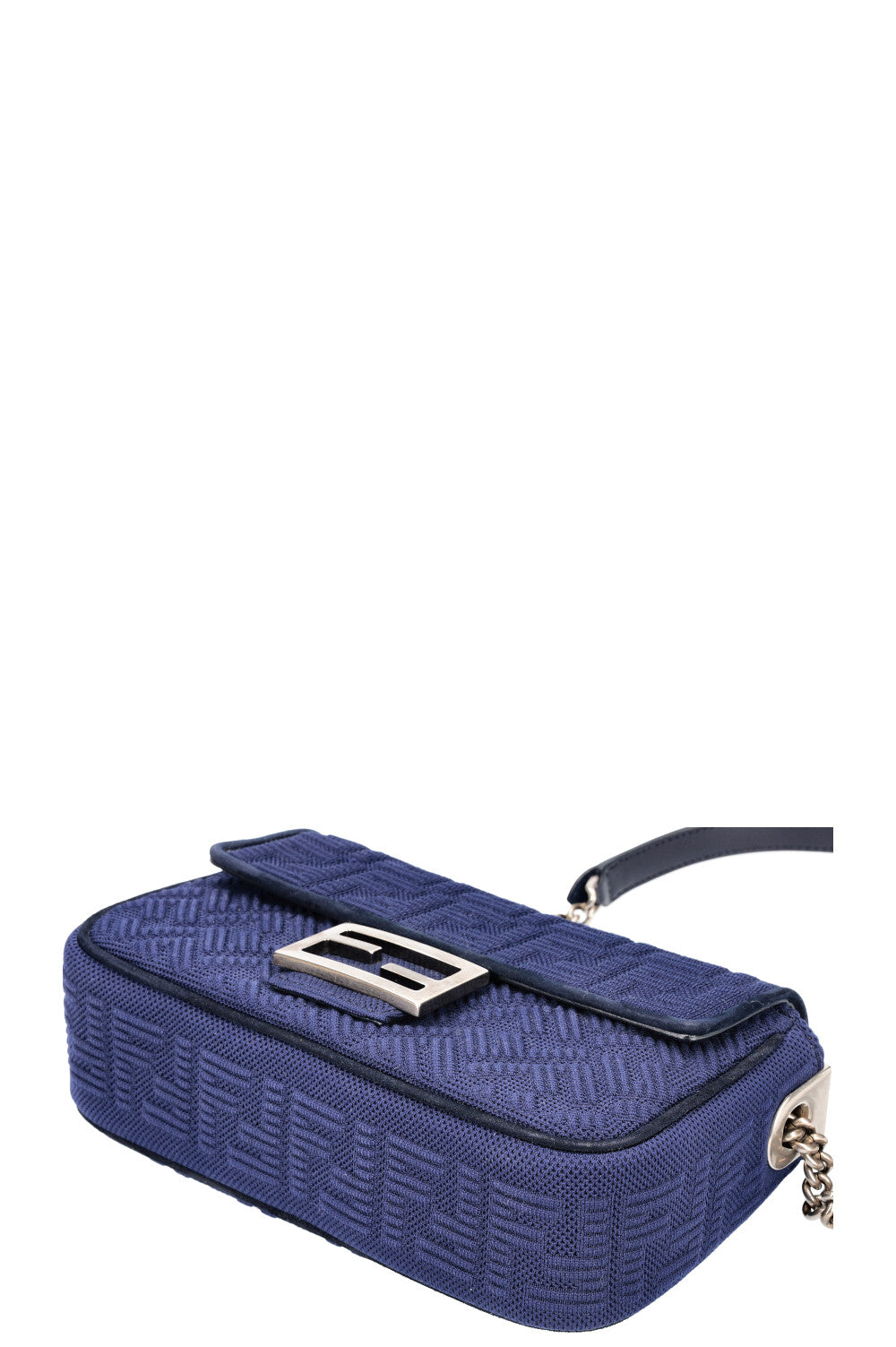 FENDI FF Baguette Chain Shoulder Bag Canvas Navy