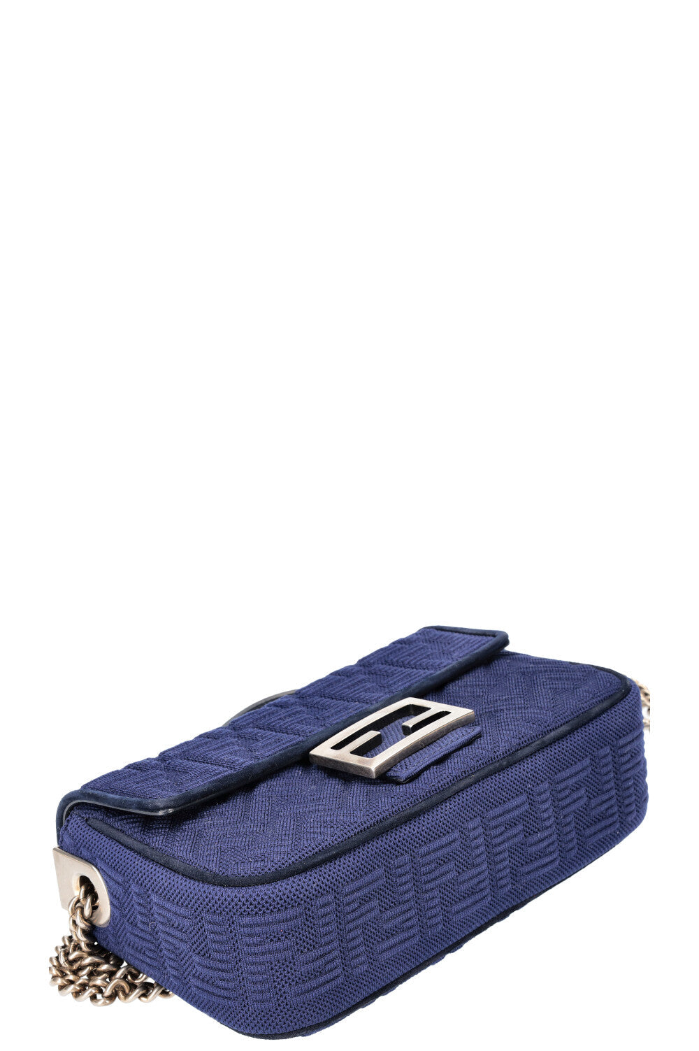 FENDI FF Baguette Chain Shoulder Bag Canvas Navy