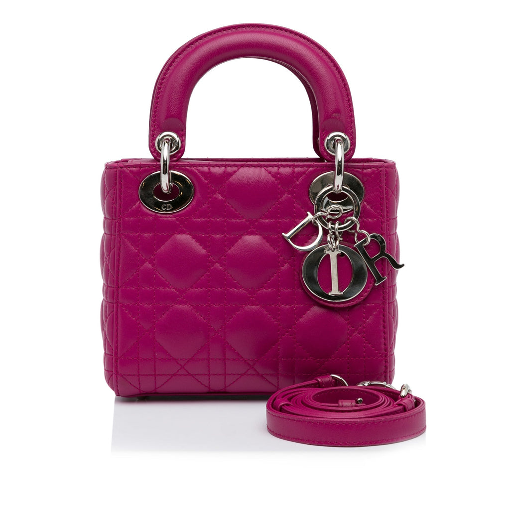 Dior Lady Dior Mini Pink Cannage Lambskin Silver