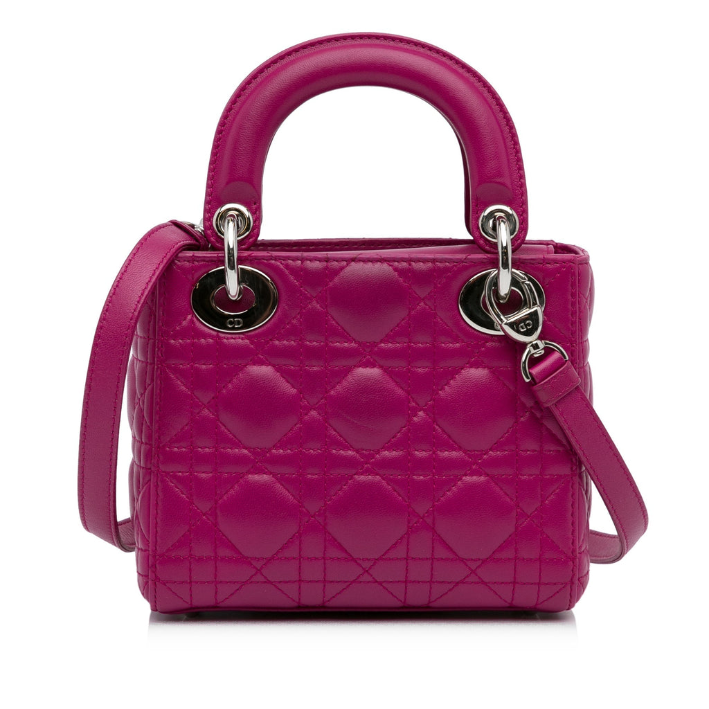 Dior Lady Dior Mini Pink Cannage Lambskin Silver