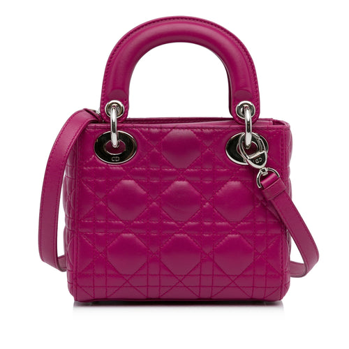Dior Lady Dior Mini Pink Cannage Lambskin Silver