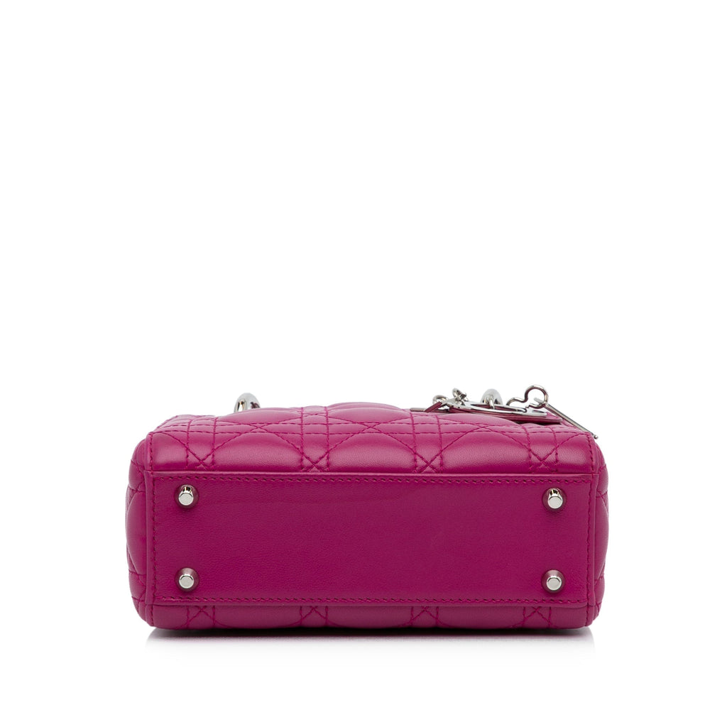 Dior Lady Dior Mini Pink Cannage Lambskin Silver