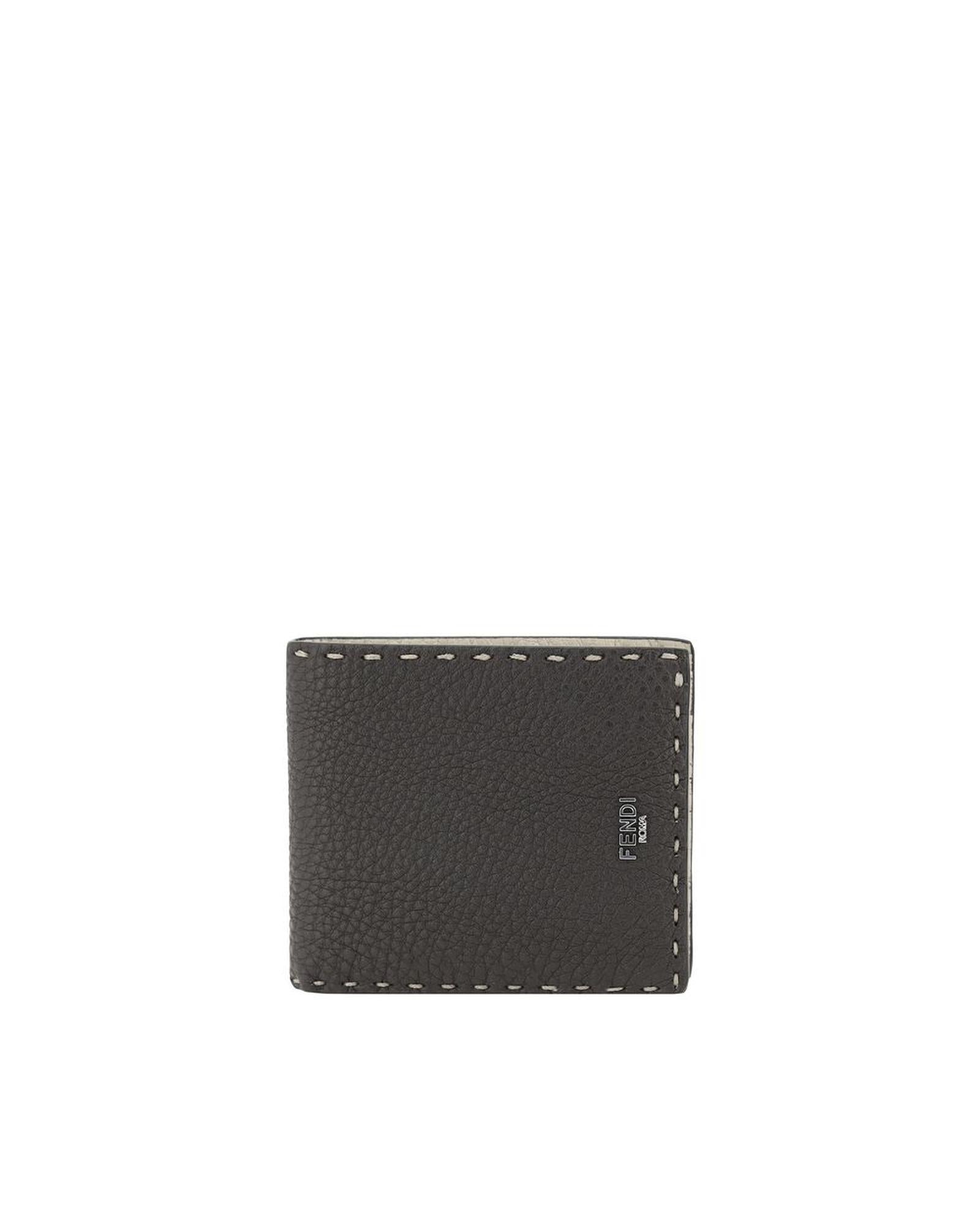 Fendi Leather Wallet with Stitching Detail Men Brown Wallets & Pouches