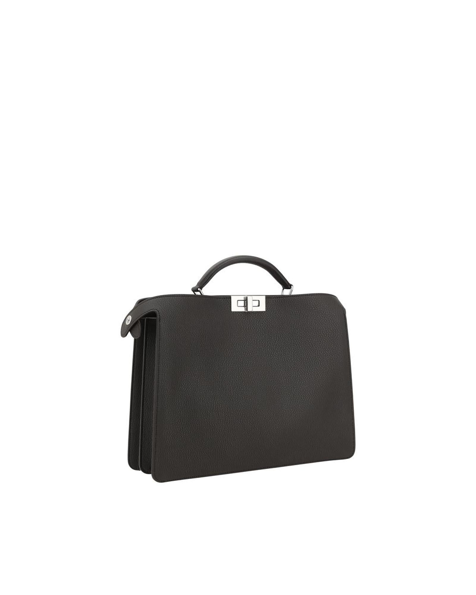 Fendi Peekaboo Leather Handbag with Adjustable Strap and Multiple Compartments Black Bags