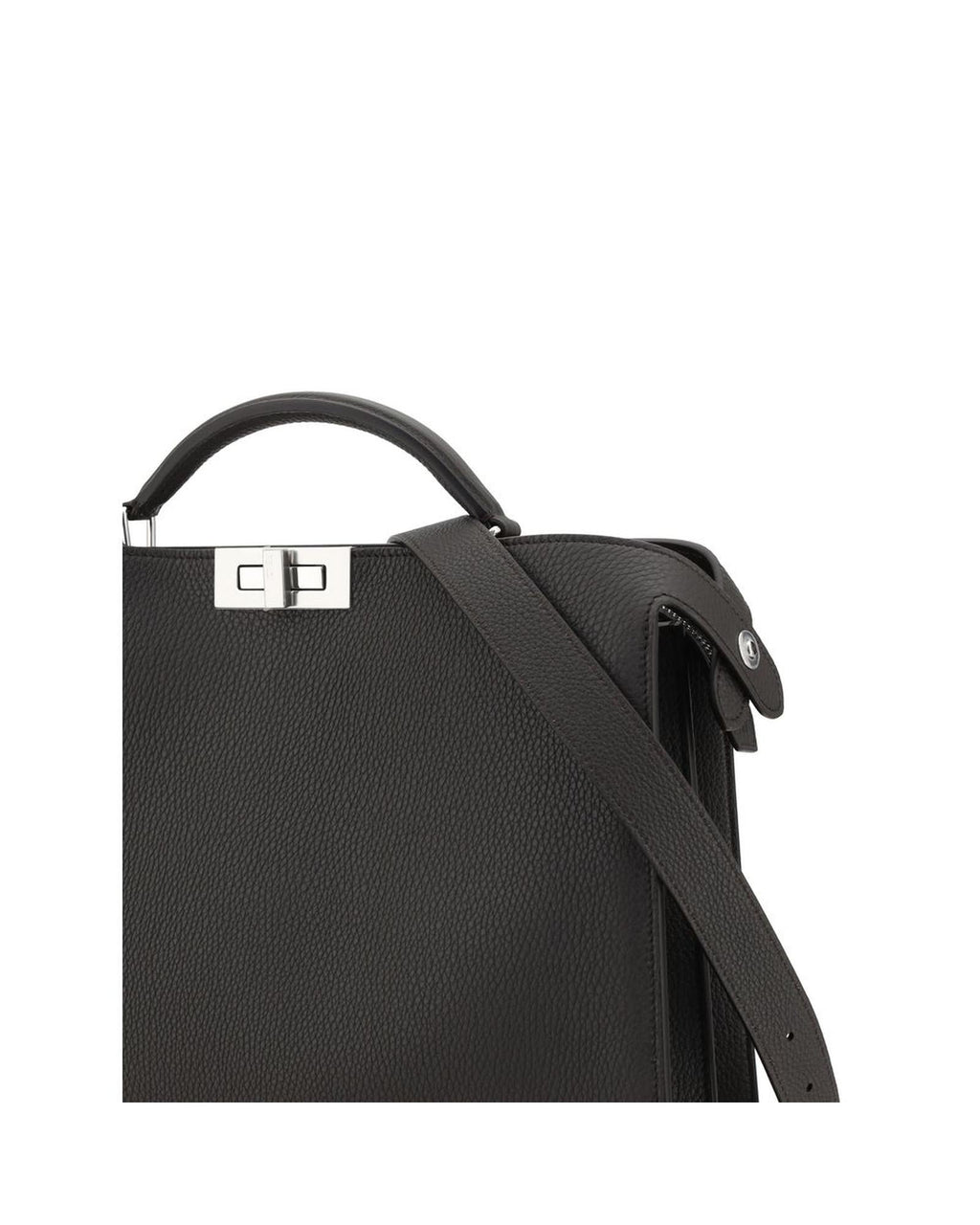 Fendi Peekaboo Leather Handbag with Adjustable Strap and Multiple Compartments Black Bags