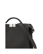 Fendi Peekaboo Leather Handbag with Adjustable Strap and Multiple Compartments Black Bags