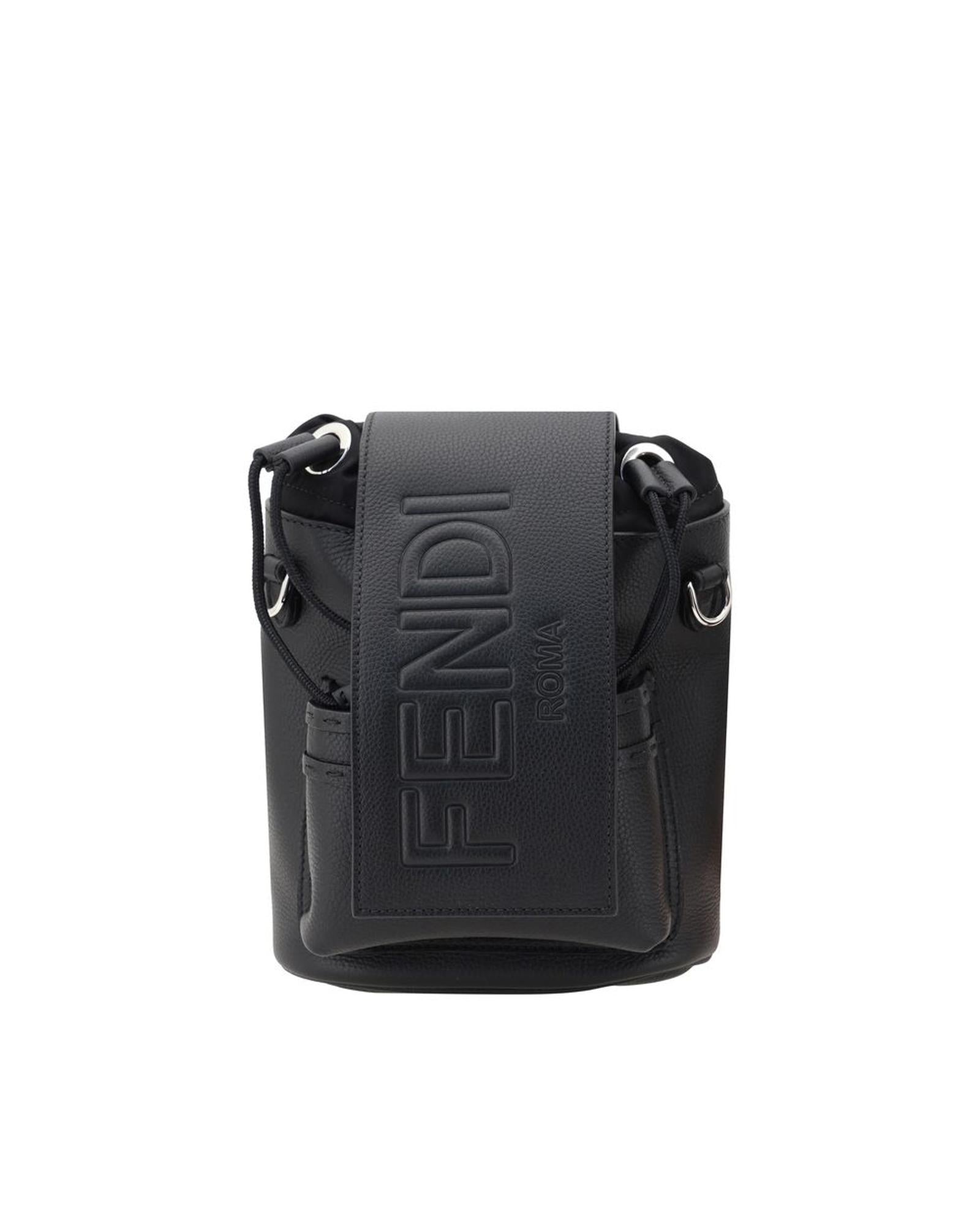 Fendi Roma Leather Bucket Bag Men Black Backpacks