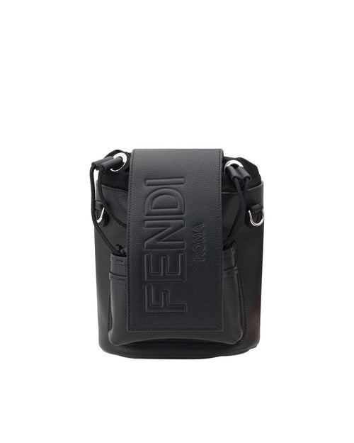 Fendi Roma Leather Bucket Bag Men Black Backpacks