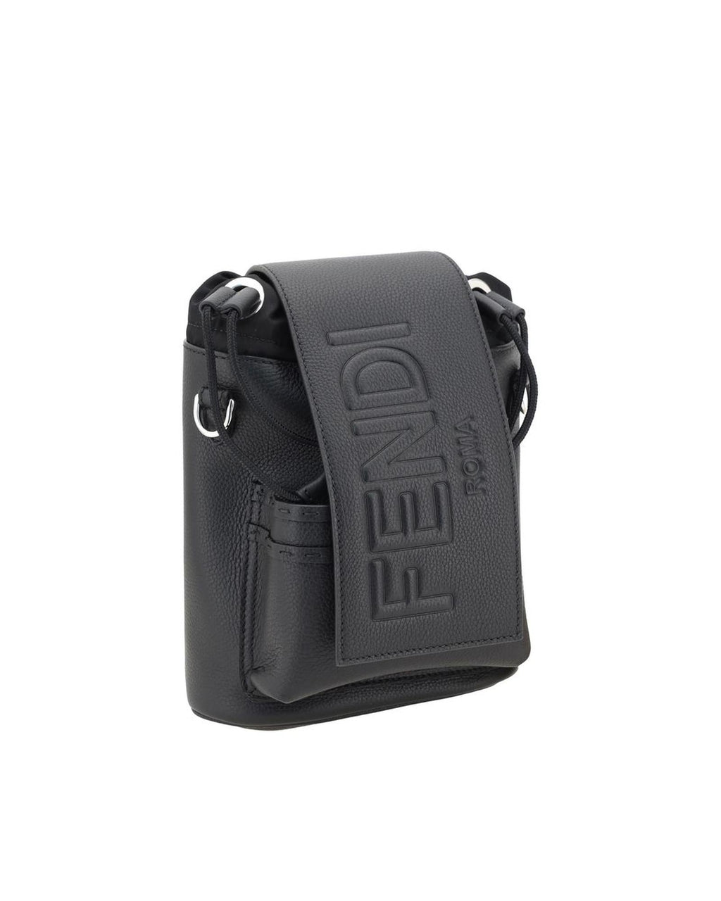 Fendi Roma Leather Bucket Bag Men Black Backpacks