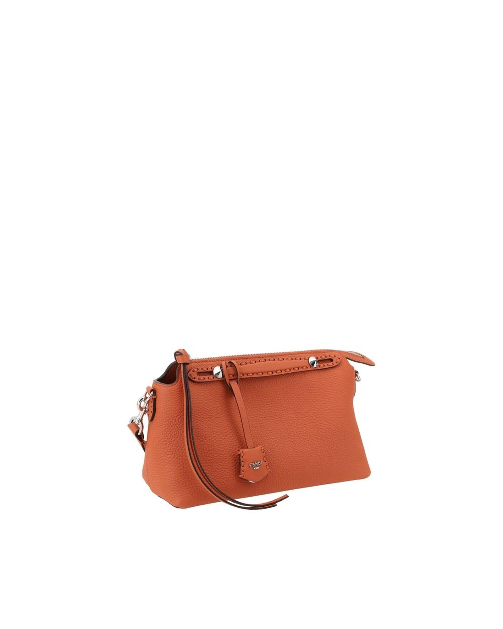 Fendi Refined Leather Shoulder Bag with Customizable Pendant and Versatile Strap Women Orange