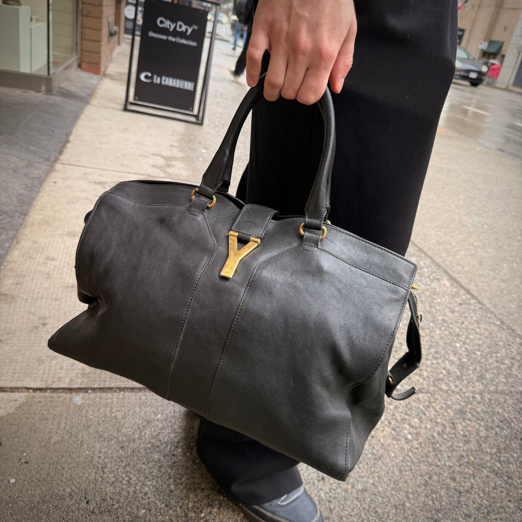 Yves Saint Laurent Black Lambskin Cabas Handbag