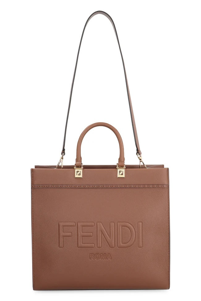 FENDI SUNSHINE CALFSKIN LEATHER MEDIUM SHOPPER TOTE BAG