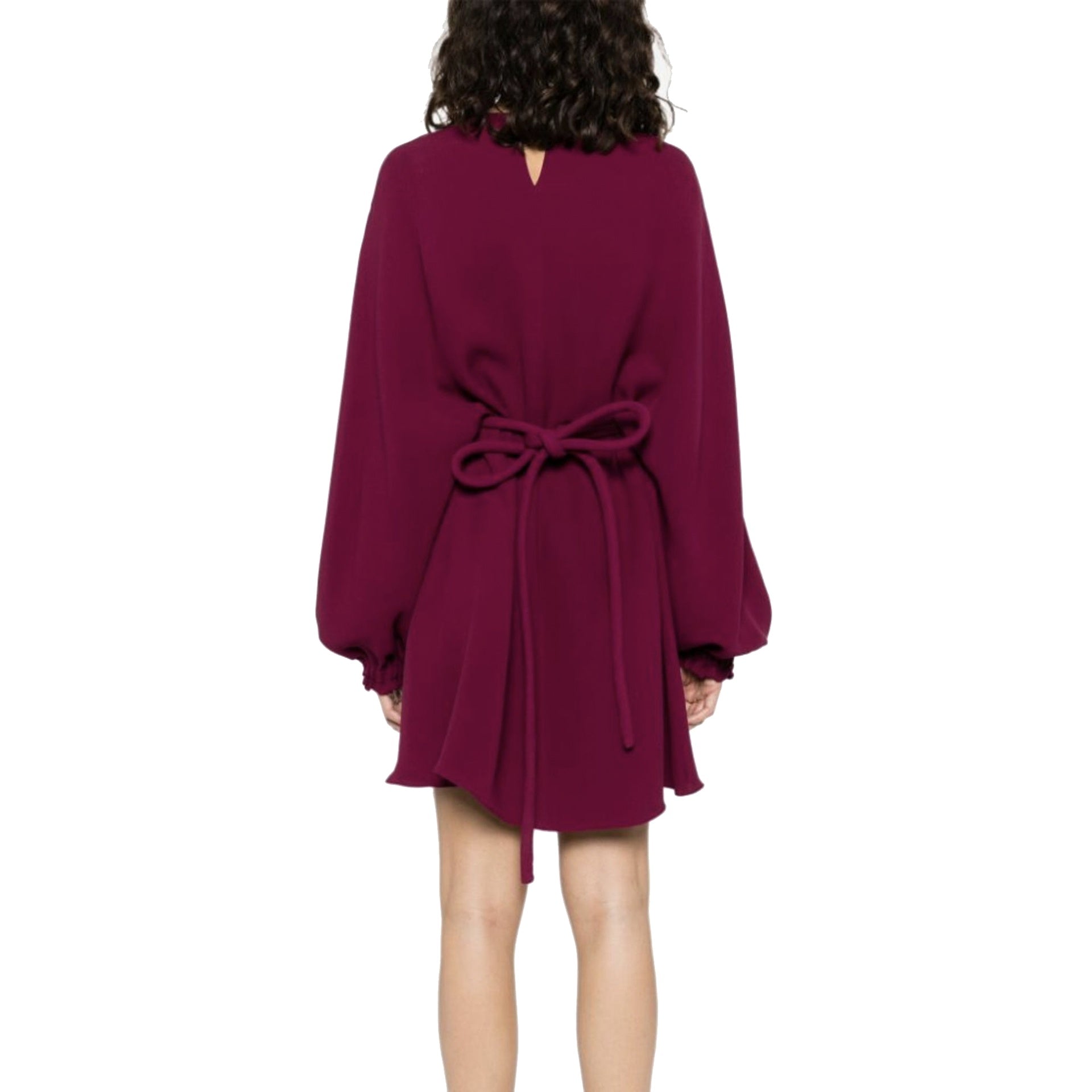 FENDI Silk Mini Dress with Long Sleeves and V Neckline