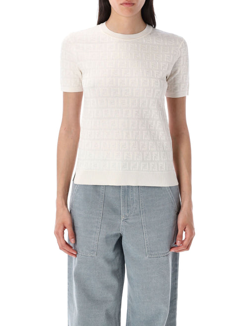 FENDI Lace FF Knit T-Shirt - Slim Fit, Size 38