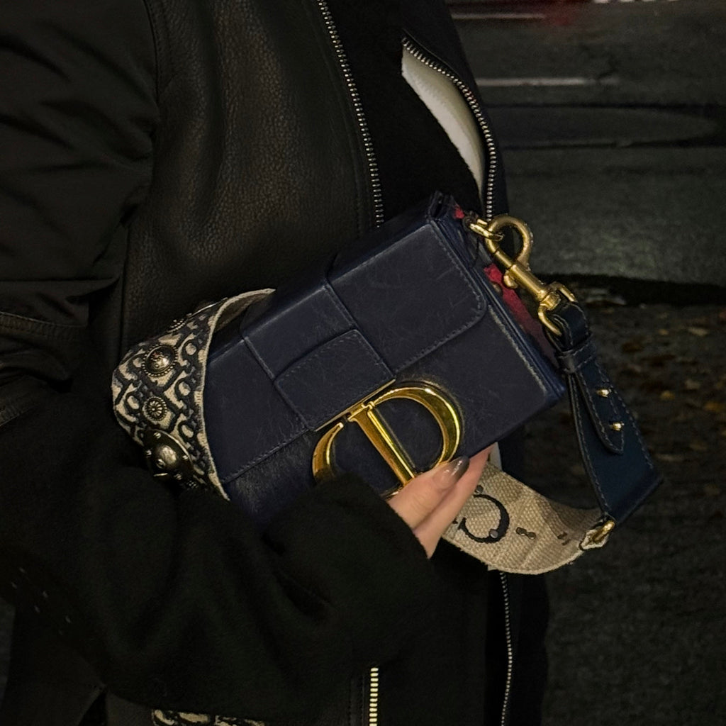 Christian Dior Navy Blue Leather 30 Montaigne Box Shoulder Bag