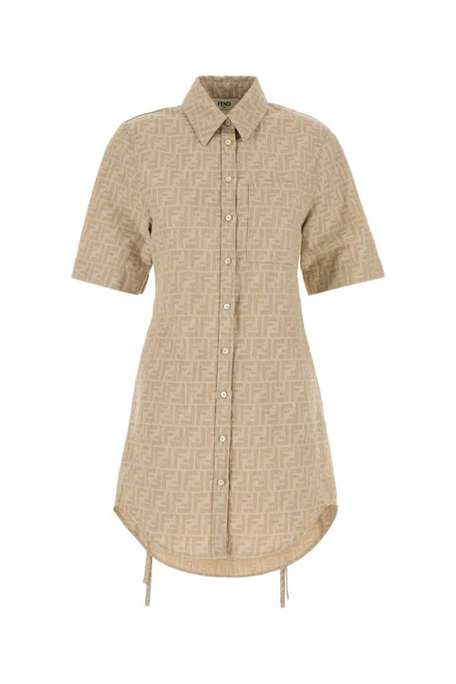 FENDI Cotton Linen Dress with FF Logo - Women's Short Sleeves