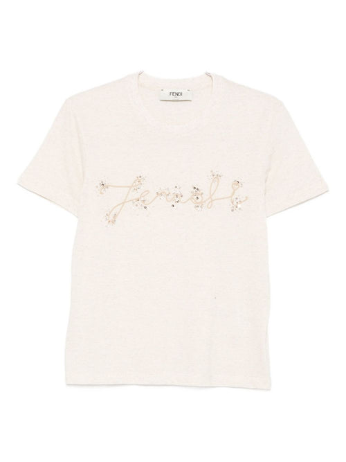 FENDI Cotton T-Shirt with Sequin Embellishment for Women - SS25