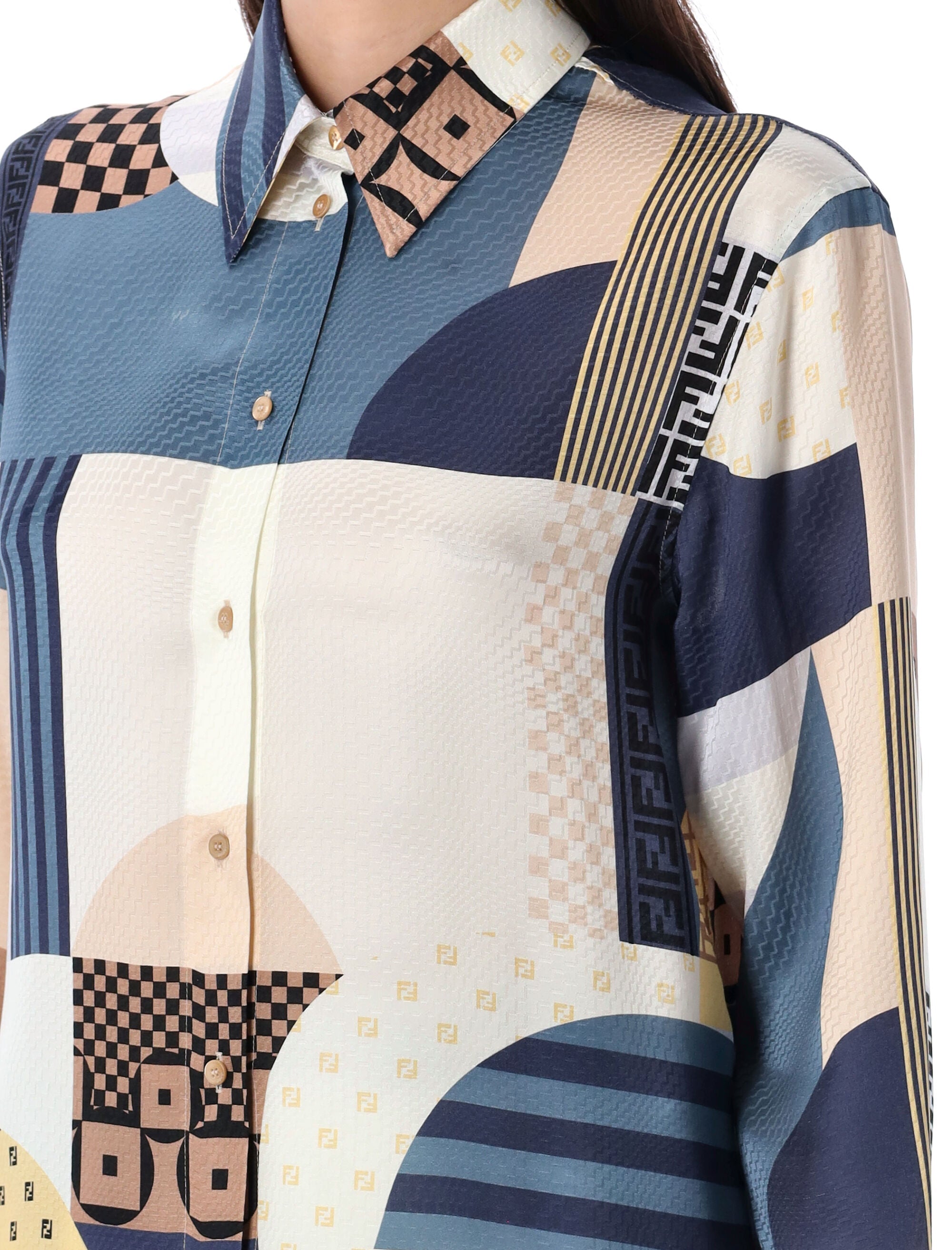 FENDI Patchwork Crepe Satin Shirt for Women - SS25 Collection