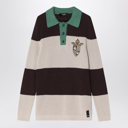 FENDI Knit Cotton Polo Shirt with Stripes - SS25