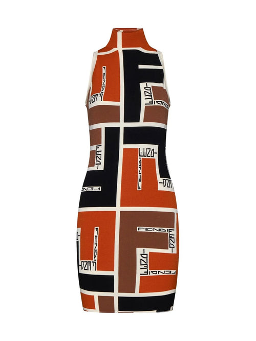 FENDI Chic High Neck Sleeveless Mini Dress
